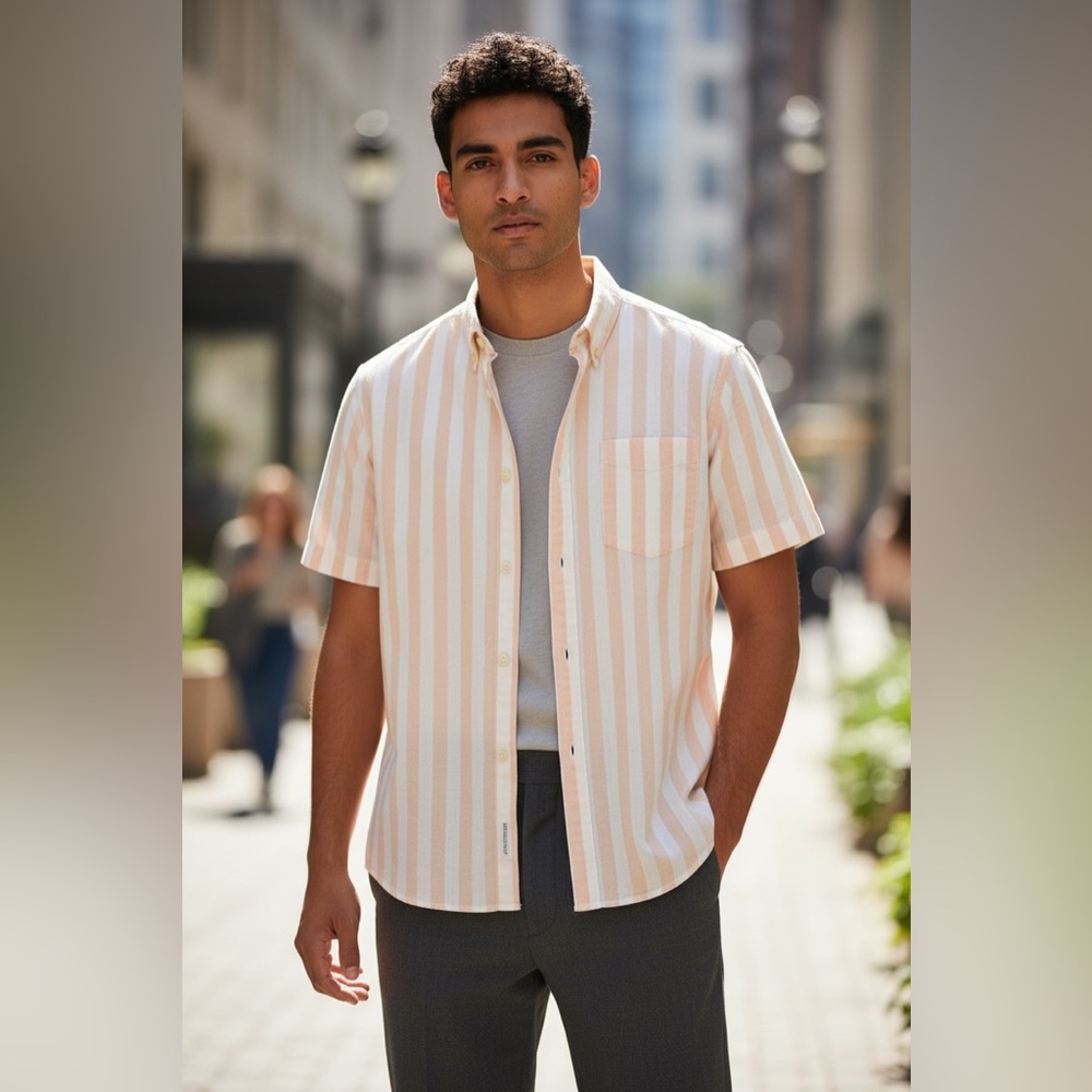 Jack & Jones Beige Striped Casual Shirt